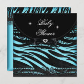 Jongen Girl Baby shower Blue Black Zebra Kaart (Voorkant / Achterkant)