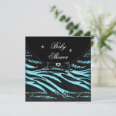 Jongen Girl Baby shower Blue Black Zebra Kaart (Staand voorkant)