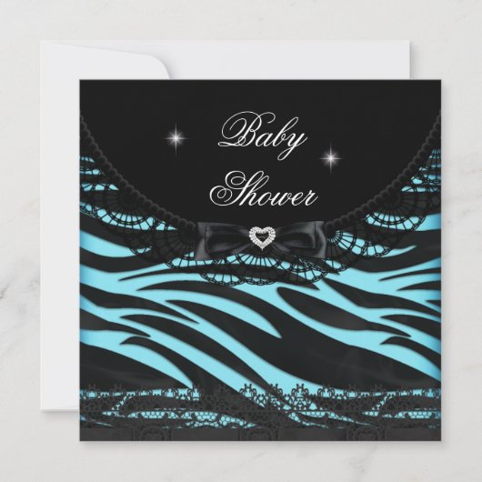 Jongen Girl Baby shower Blue Black Zebra Kaart (Voorkant)