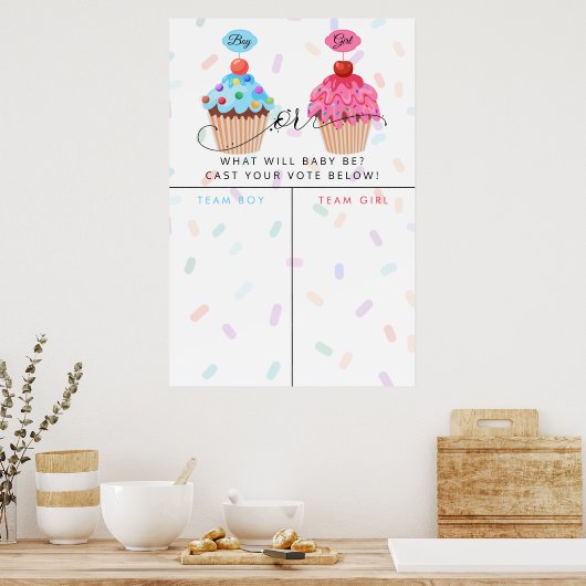 Jongen Girl Cupcake Geslacht Predictiebord onthull Poster (Keuken)