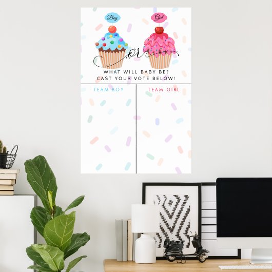 Jongen Girl Cupcake Geslacht Predictiebord onthull Poster (Thuiskantoor)