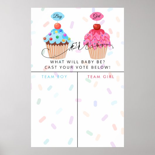 Jongen Girl Cupcake Geslacht Predictiebord onthull Poster (Voorkant)