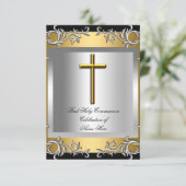 Jongen Girl First Heilige Commune Silver Gold Smal Kaart (Staand voorkant)