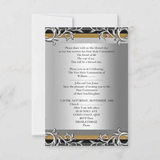 Jongen Girl First Heilige Commune Silver Gold Smal Kaart (Achterkant)