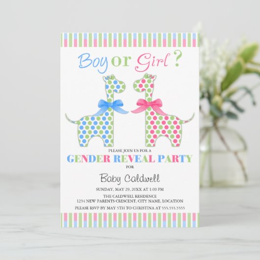 Jongen Girl Giraffe Gender Fee Kaart (Staand voorkant)