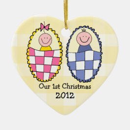 Jongen Girl Twins 1e Kerstmis Keramisch Ornament