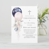 Jongen Girl Twins Christening en First Birthday Kaart (Staand voorkant)
