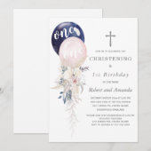 Jongen Girl Twins Christening en First Birthday Kaart (Voorkant / Achterkant)