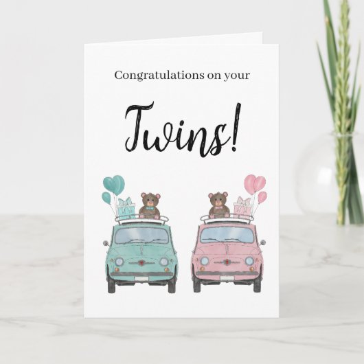 Jongen/Girl Twins Fiat 500 gefeliciteerd Kaart (Voorkant)