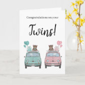 Jongen/Girl Twins Fiat 500 gefeliciteerd Kaart (Gele Bloem)