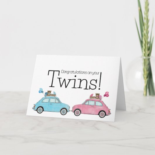Jongen/Girl Twins Fiat 500 gefeliciteerd Kaart (Voorkant)