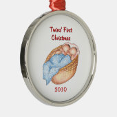 Jongen/Girl Twins First-kerstversiering Metalen Ornament (Rechts)
