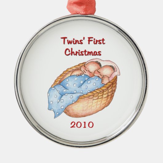 Jongen/Girl Twins First-kerstversiering Metalen Ornament (Voorkant)