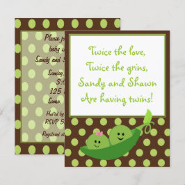 Jongen Girl Twins Pea in a Pod Baby shower Invitat Kaart