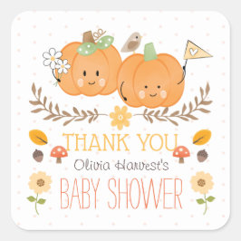 Jongen Girl Twins Pumpkin Baby shower Dank je wel Vierkante Sticker