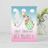 Jongen & Girl Twins - Stork Baby shower Invitation Kaart (Staand voorkant)