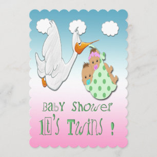 Jongen & Girl Twins - Stork Baby shower Invitation Kaart