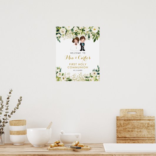 Jongen Girl White Floral First Community Welcome S Poster (Keuken)