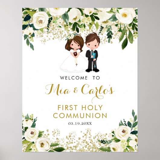Jongen Girl White Floral First Community Welcome S Poster (Voorkant)