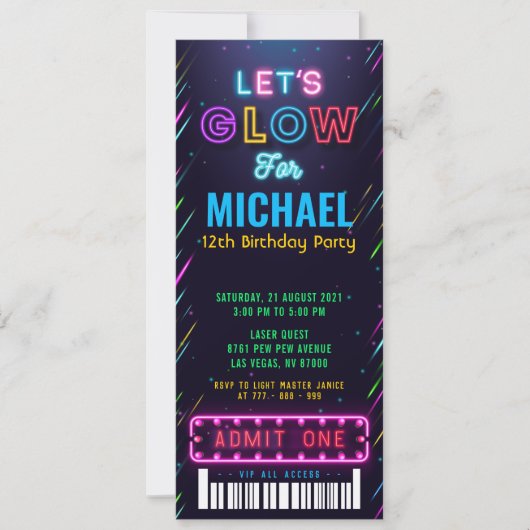 Jongen Glow Party Ticket Pass Birthday Kaart (Voorkant)