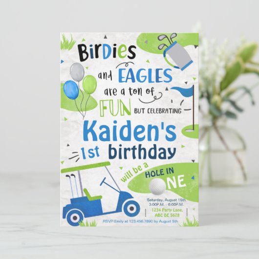 Jongen Golf 1e Verjaardag Kaart (Staand voorkant)