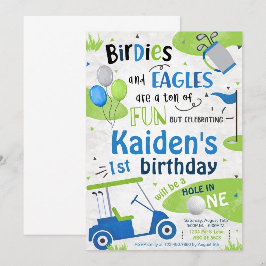 Jongen Golf 1e Verjaardag Kaart (Voorkant / Achterkant)