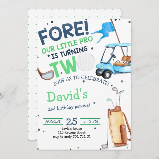 Jongen Golf Par-t-shirt 2e verjaardag Kaart (Voorkant / Achterkant)