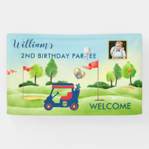 Jongen Golf Thema 2e Verjaardag Foto Party Spandoek