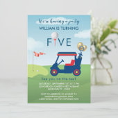 Jongen Golf Thema 5e Verjaardag Party Kaart (Staand voorkant)