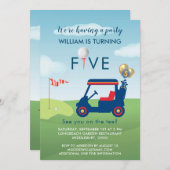 Jongen Golf Thema 5e Verjaardag Party Kaart (Voorkant / Achterkant)