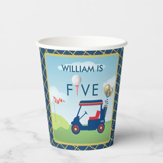 Jongen Golf Thema 5e Verjaardag Party Papieren Bekers (Achterkant)