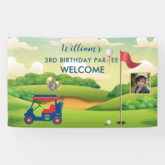 Jongen Golf Thema Foto 3e Verjaardagsfeest Spandoek (Horizontaal)