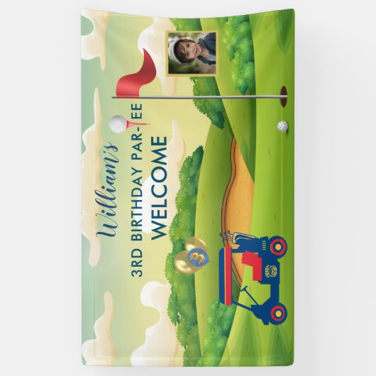 Jongen Golf Thema Foto 3e Verjaardagsfeest Spandoek (Verticaal)
