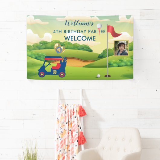 Jongen Golf Thema Foto 4e Verjaardagsfeest Spandoek (Insitu)