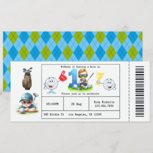 Jongen Golf Ticket Stijl 1e Verjaardagsfeestje Kaart