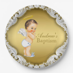 Jongen Gouden Engel Doop Christening Papieren Bordje