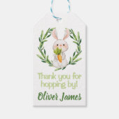 Jongen Green First Birthday Easter Waterverf Bunny Cadeaulabel (Voorkant)