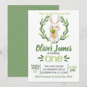 Jongen Green First Birthday Easter Waterverf Bunny Kaart (Voorkant / Achterkant)