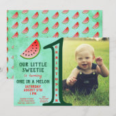 Jongen Groene in een Melon 1 Birthday foto Kaart (Voorkant / Achterkant)