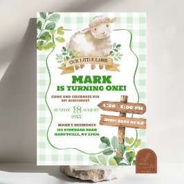 Jongen Groene Lam Eerste Verjaardag Kaart