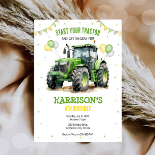 Jongen Groene Tractor Boerderij Verjaardagsfeest U Kaart