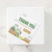 Jongen Groene Tractor Verjaardag Party Square Bedankjes Labels (In situ)