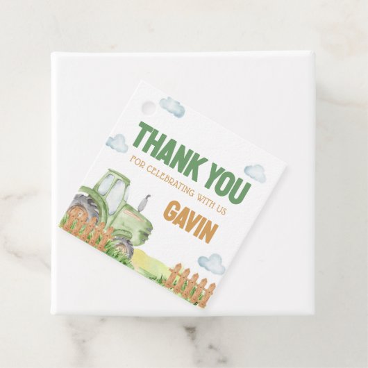 Jongen Groene Tractor Verjaardag Party Square Bedankjes Labels (In situ)