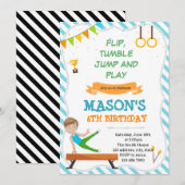 Jongen gymnastische feestuitnodiging kaart (Voorkant / Achterkant)