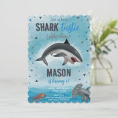 Jongen Haai Verjaardag Haai Tastiek Viering Kaart (Staand voorkant)