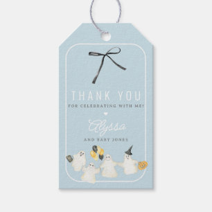 Jongen Halloween Geest en Zwarte Strik Baby Shower Cadeaulabel