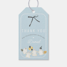 Jongen Halloween Geest en Zwarte Strik Verjaardags Cadeaulabel