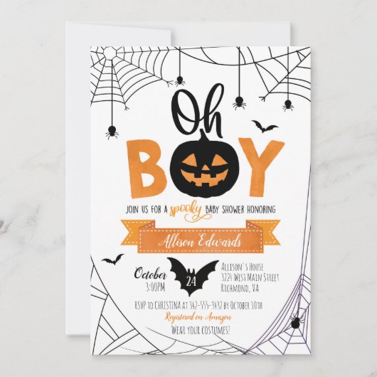 Jongen! Halloween Pumpkin-Baby shower Uitnodiging (Voorkant)