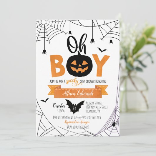 Jongen! Halloween Pumpkin-Baby shower Uitnodiging (Staand voorkant)