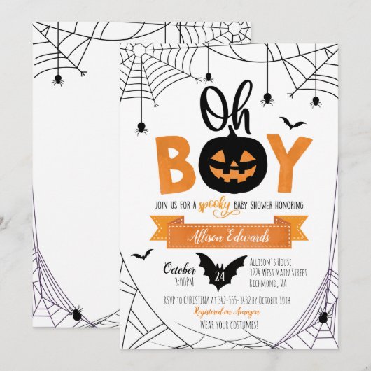 Jongen! Halloween Pumpkin-Baby shower Uitnodiging (Voorkant / Achterkant)